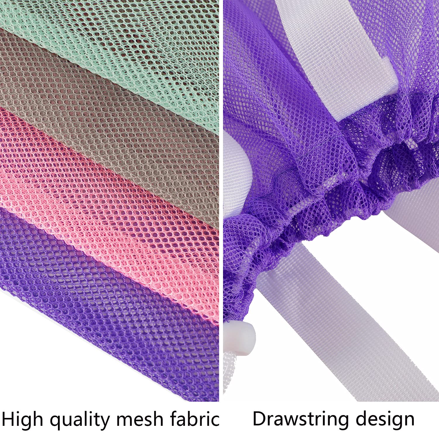 hsmyank Resuable 4Pack Cute Mesh Tote Plool Bags,Mesh Beach Bags With Drawsting For Kid's Toys,Travel,Picnic Or Laundry