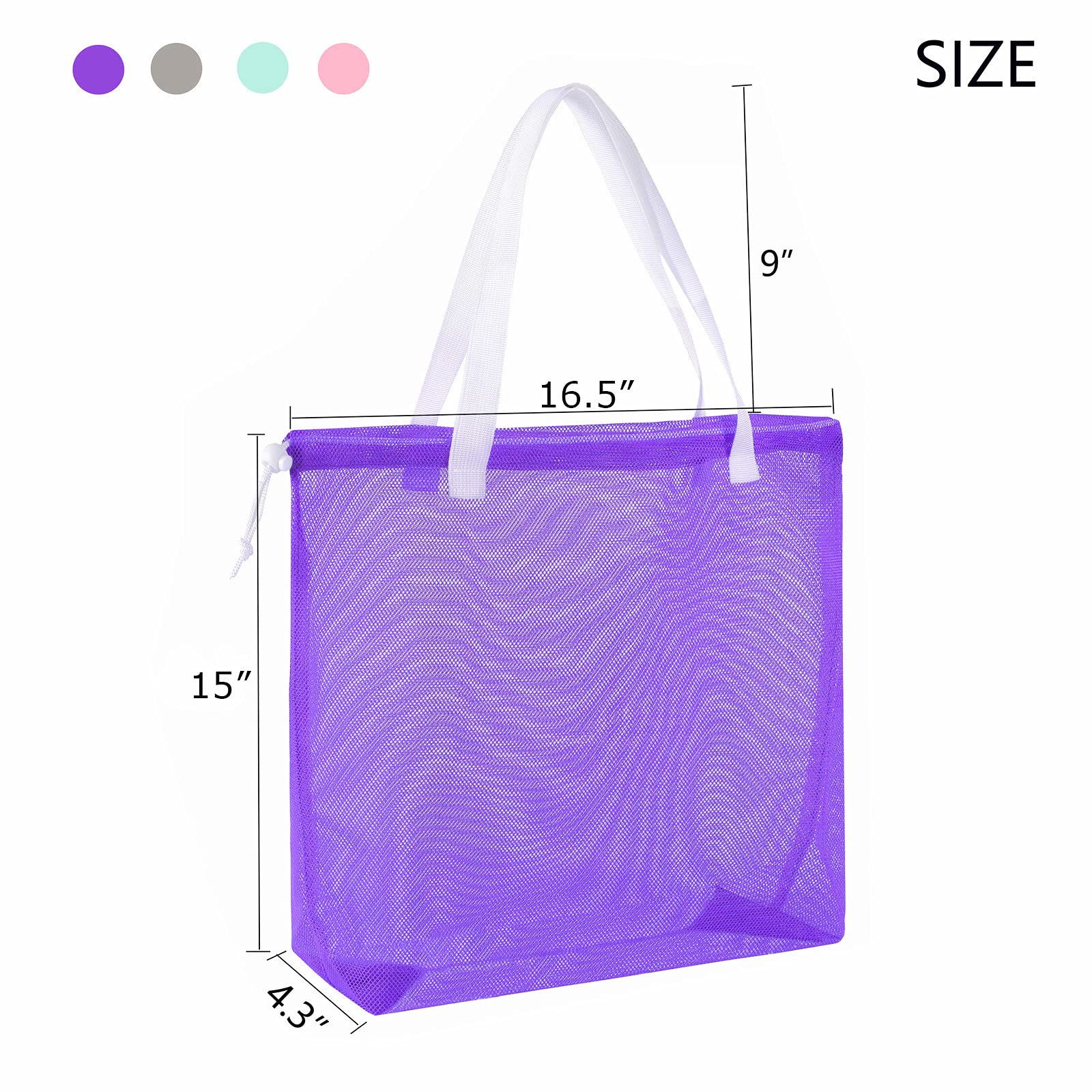 hsmyank Resuable 4Pack Cute Mesh Tote Plool Bags,Mesh Beach Bags With Drawsting For Kid's Toys,Travel,Picnic Or Laundry