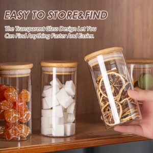 Claplante 10oz Glass Storage Jars with Bamboo Airtight Lids, Set of 15 Small Glass Canisters, Glass Food Storage Container, Airtight Pantry Organization, Kitchen Canisters Set for Kitchen Food Storage