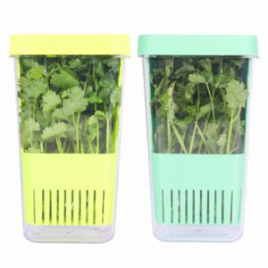 luvcosy 2 pack herb keeper, bpa-free plastic herb saver with an inner basket for cilantro, mint, parsley, and asparagus, keeps fresh herbs for 3 times longer