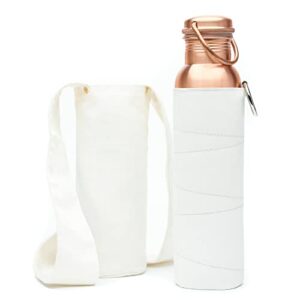 Kitchen Science Copper Water Bottle (34 Oz /1000 ml) with Carrying Canvas Bag & Sleeve| 100% Pure Copper Bottle for Drinking Water | Leak-Proof | Authentic Ayurvedic Copper Water Bottle