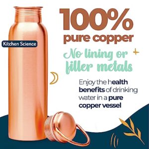 Kitchen Science Copper Water Bottle (34 Oz /1000 ml) with Carrying Canvas Bag & Sleeve| 100% Pure Copper Bottle for Drinking Water | Leak-Proof | Authentic Ayurvedic Copper Water Bottle