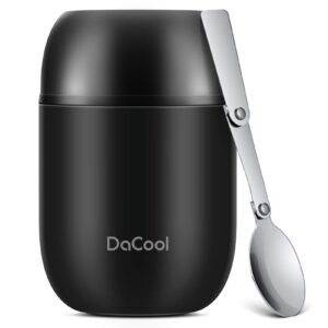 dacool insulated lunch container insulated food jar 16 oz stainless steel vacuum bento hot lunch box for kids with spoon leak proof hot cold food for school office picnic travel outdoors - black
