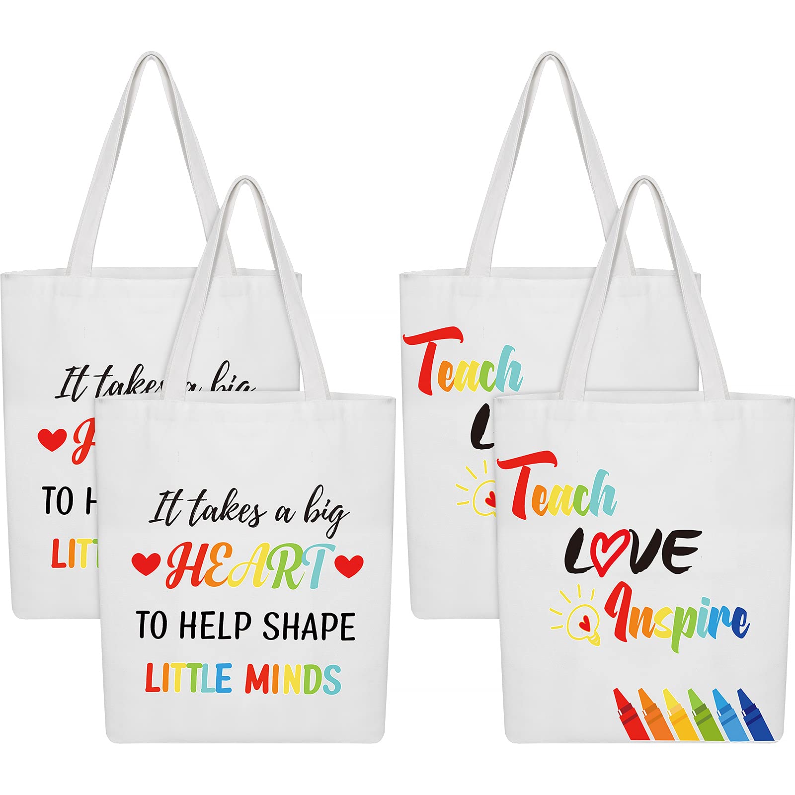 4 Pcs Teacher Appreciation Gift Teacher Canvas Tote Bag (Vivid Style)