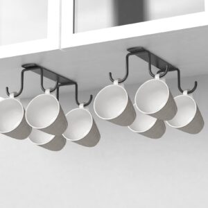 2pcs mug hooks under cabinet,coffee cups holder with 8 mug hooks,metal mugs hooks under shelf for mugs,coffee cups and kitchen utensils(black)