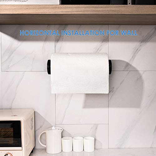 simpletome ONE Hand Tear Paper Towel Holder Under Cabinet Adhesive or Drilling Installation Aluminum Alloy + ABS (Black)