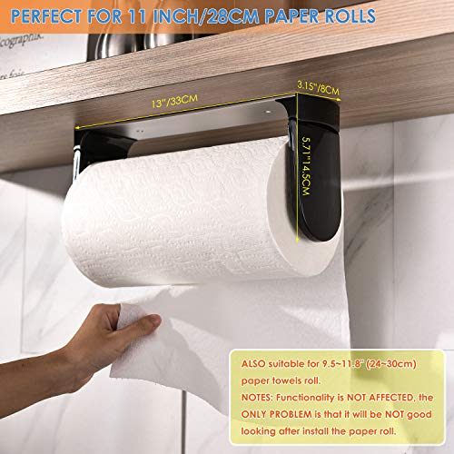 simpletome ONE Hand Tear Paper Towel Holder Under Cabinet Adhesive or Drilling Installation Aluminum Alloy + ABS (Black)