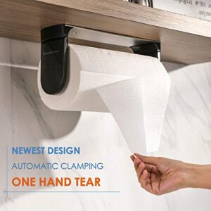 simpletome ONE Hand Tear Paper Towel Holder Under Cabinet Adhesive or Drilling Installation Aluminum Alloy + ABS (Black)