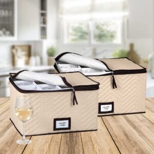 Hold N Storage Pack of 2 Sizes Wine Glass Storage with dividers – Each Holds 12 standard size wine glasses up to 10" H – Stemware Storage Case, Protects Fine China, Durable Quilted Microfiber Bin with