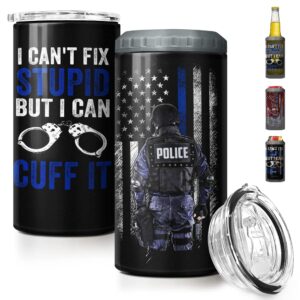 sandjest police tumbler american policeman 4 in 1 16oz tumbler can cooler coozie skinny stainless steel tumbler gift for police man dad father boy friends retirement birthday party