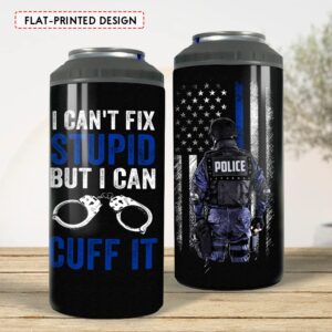 SANDJEST Police Tumbler American Policeman 4 in 1 16oz Tumbler Can Cooler Coozie Skinny Stainless Steel Tumbler Gift for Police Man Dad Father Boy Friends Retirement Birthday Party