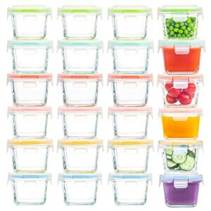 czumjj 5 oz square glass food storage containers set of 24, small containers with locking lids, airtight glass food jars for food portion, snacks | freezer, microwave & dishwasher safe