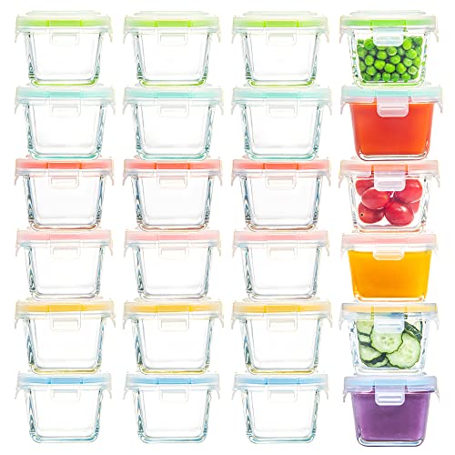 CZUMJJ 5 oz Square Glass Food Storage Containers Set of 24, Small Containers with Locking Lids, Airtight Glass Food Jars for Food Portion, Snacks | Freezer, Microwave & Dishwasher Safe