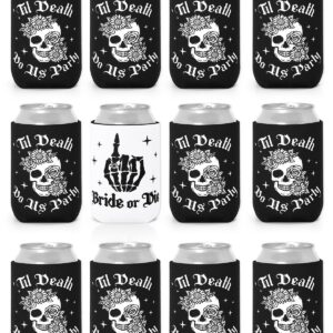 12-Pack Bride or Die Bachelorette Party Can Sleeves Till Death Beverage Sleeves Favor for Gothic Halloween Bridal Shower Party Supplies 1950s Rock and Roll Party Decorations