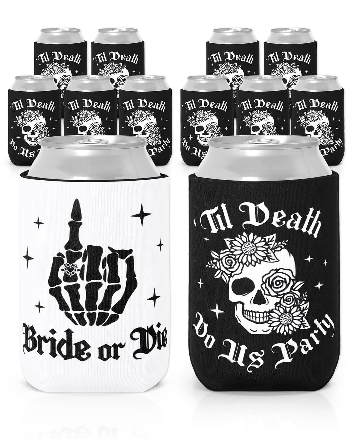 12-Pack Bride or Die Bachelorette Party Can Sleeves Till Death Beverage Sleeves Favor for Gothic Halloween Bridal Shower Party Supplies 1950s Rock and Roll Party Decorations