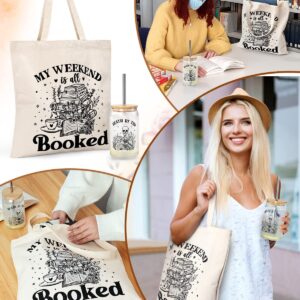 Tuitessine Bookish Gifts for Book Lover Readers Canvas Tote Bag Glass Cup Set Women Teacher Appreciation Gifts Family Birthday Presents