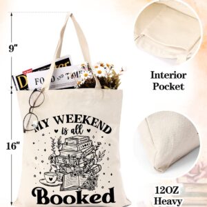 Tuitessine Bookish Gifts for Book Lover Readers Canvas Tote Bag Glass Cup Set Women Teacher Appreciation Gifts Family Birthday Presents