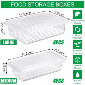 Meanplan Food Storage Containers for Fridge Plastic refrigerator Organizers with Removable Drain Plate and Lid Stackable Produce Containers to Keep Fruits, Vegetables, Meat(8 Packs)