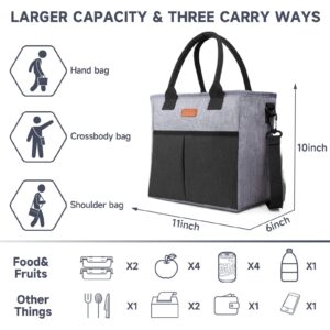 FITHOME Insulated Reusable Lunch Bag for Women/Men, Adult Thermal Tote Lunch Bag with Adjustable Crossbody Strap, Portable Leakproof Cooler Bags for Work/Picnic/Travel