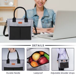 FITHOME Insulated Reusable Lunch Bag for Women/Men, Adult Thermal Tote Lunch Bag with Adjustable Crossbody Strap, Portable Leakproof Cooler Bags for Work/Picnic/Travel