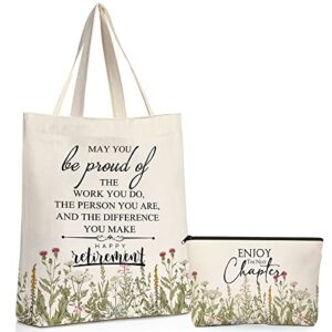 hillban 2 pcs retirement gift canvas tote bags inspirational may you be proud of the work sign makeup bag with metal zipper for women teacher leaving going away gift employee coworker leader mentor