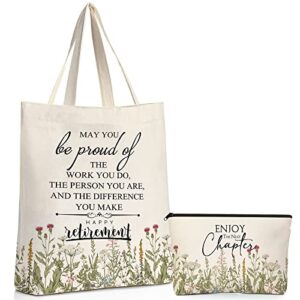 Hillban 2 Pcs Retirement Gift Canvas Tote Bags Inspirational May You Be Proud of The Work Sign Makeup Bag with Metal Zipper for Women Teacher Leaving Going Away Gift Employee Coworker Leader Mentor