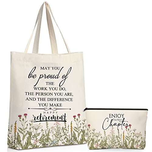 Hillban 2 Pcs Retirement Gift Canvas Tote Bags Inspirational May You Be Proud of The Work Sign Makeup Bag with Metal Zipper for Women Teacher Leaving Going Away Gift Employee Coworker Leader Mentor