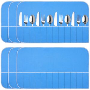 silver storage bags silver storage cloth anti tarnish silver protector bags blue holder for silverware flatware storage organizer place setting roll with white ribbon for kitchen utensils (6 pieces)