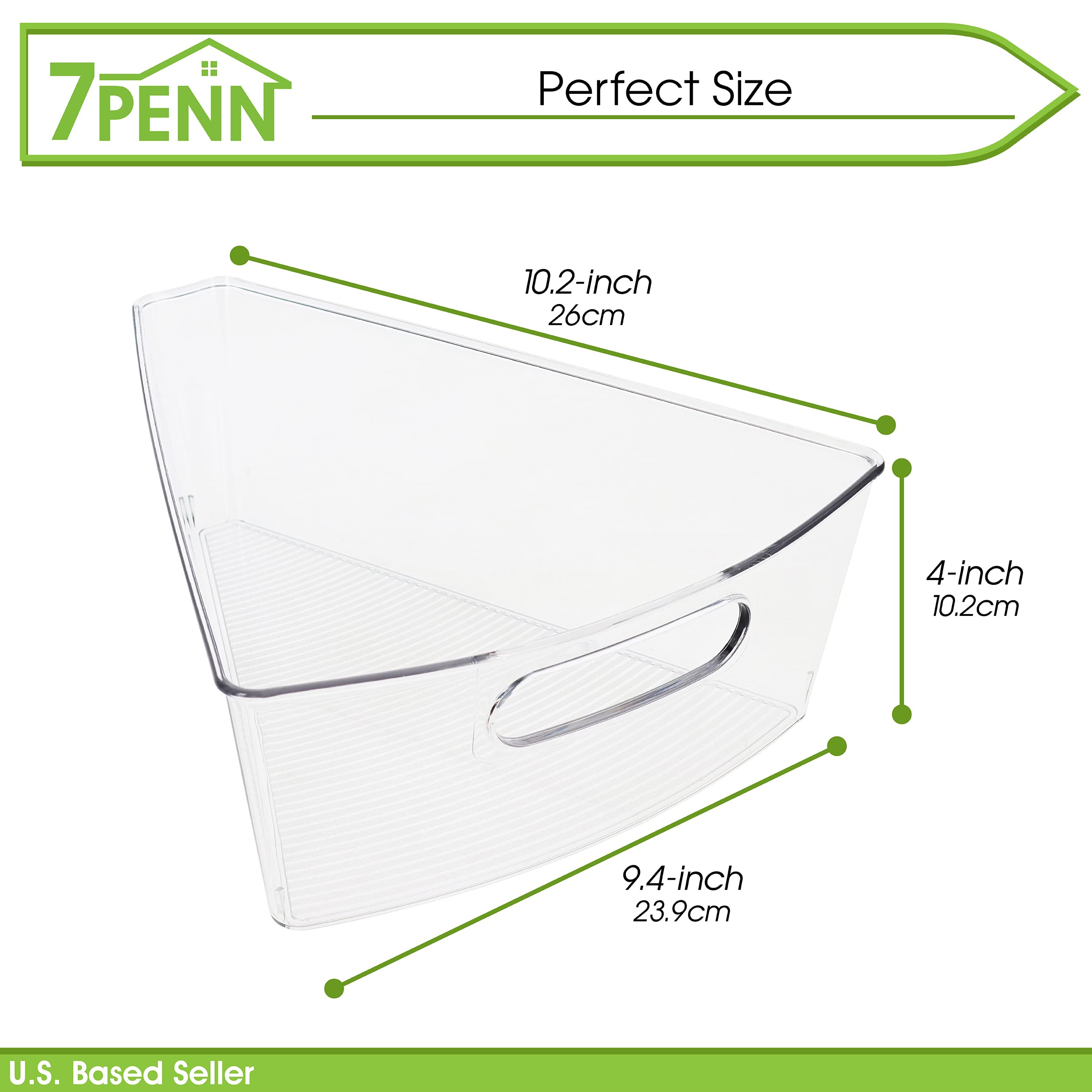 7Penn Corner Cabinet Lazy Susan Organizer Wedges 4 Pack - Deep Lazy Susan Organizer Bins for 26in Pantry Turntable - Clear Spice Storage Containers for Cupboard, Refrigerator, Kitchen, Bathroom