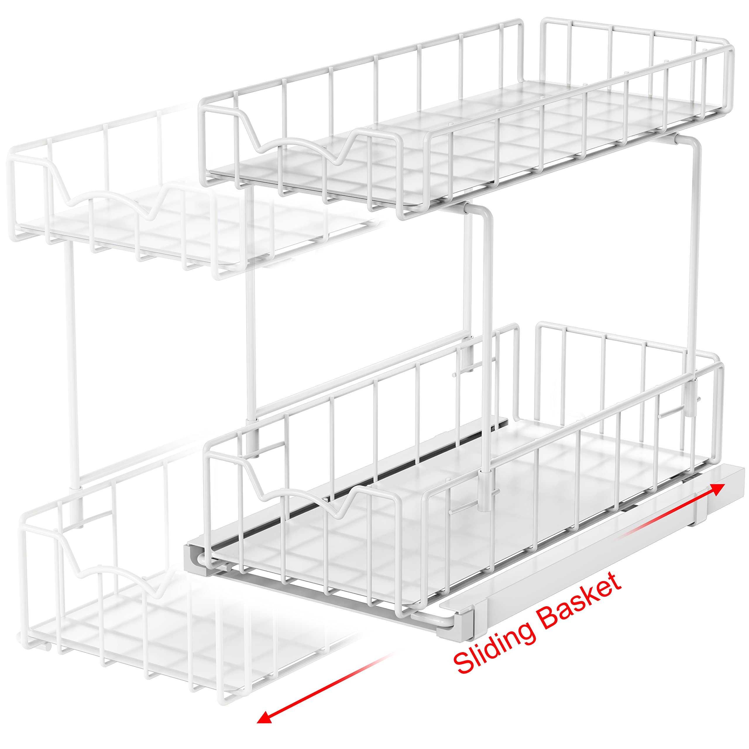 Simple Houseware 2-Tier Spice Rack Slide Out Wire Basket Drawer Organizer, White