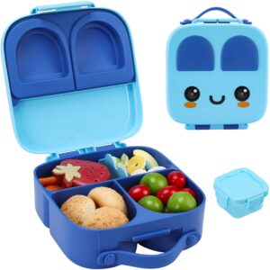 twokiwi bento lunch box for kids - lunch containers - kids lunch box with 4 compartments includes sauce jar & removable divider, durable, bpa-free, food-safe materials (blue)