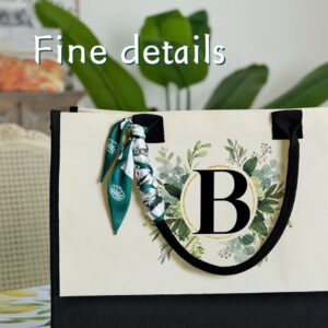 CROWNED BEAUTY Canvas Tote Bag with Zipper Pocket, Personalized Birthday Gift for Women, Floral Initial Letter B Bag for Vacation Beach CT02-B