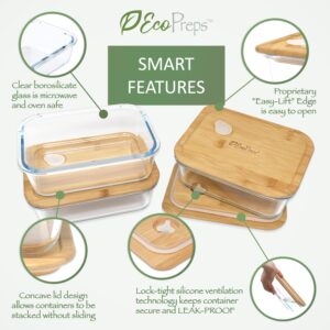 EcoPreps Glass Meal Prep Containers with Bamboo Lids [3 Pack] 100% Plastic Free, Eco-Friendly Glass Lunch Containers, Bamboo Lid Storage Containers, Oven & Microwave Safe Glass Food Storage Containers