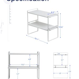 Nxconsu 2Pack Cabinet Shelves Stackable Shelf Organizer Rack Riser for Kitchen Cabinet Pantry Cupboard Counter Countertop Home Organization Storage Space Saver Heavy Duty Metal Nonslip White