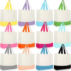 epakh 12 pack canvas tote bags bulk 18.5 x 15 inch reusable grocery bags shopping bags tote bag for women mother (bright color)
