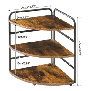 IBUYKE Corner Shelf, Kitchen Counter Organizer, Spice Rack, Bathroom Vanity Trays, 3-Tier Bedside Shelf for Small Spaces,Cosmetic Storage Perfume Holder, Adjustable Height, Rustic Brown, TWJ002H