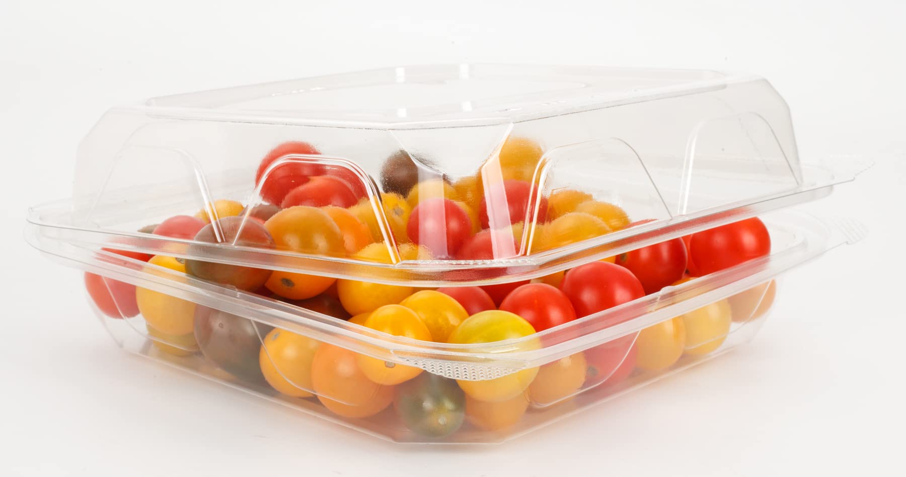 Golden Apple, Clear Plastic Square Hinged Food Container, 8" Length x 8" Width x 3" Depth, 20pieces