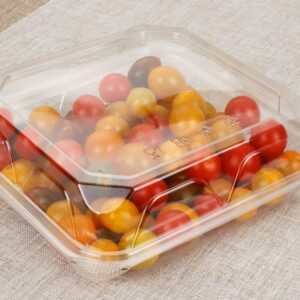 Golden Apple, Clear Plastic Square Hinged Food Container, 8" Length x 8" Width x 3" Depth, 20pieces