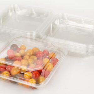 Golden Apple, Clear Plastic Square Hinged Food Container, 8" Length x 8" Width x 3" Depth, 20pieces