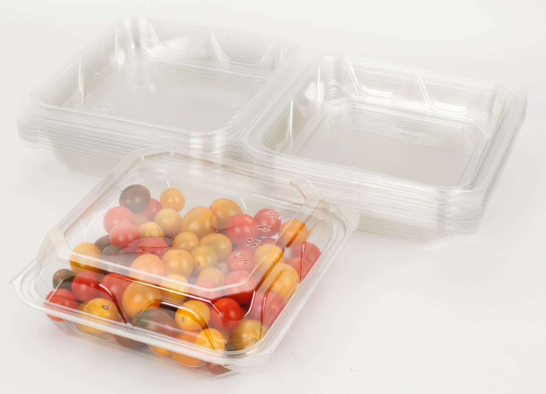 Golden Apple, Clear Plastic Square Hinged Food Container, 8" Length x 8" Width x 3" Depth, 20pieces