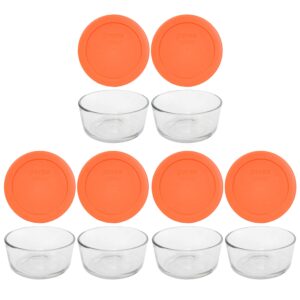 pyrex (6) 7200 2 cup glass dishes & (6) pyrex 7200-pc 2 cup orange lids