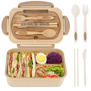 natraprow bento box for adult, 1200 ml lunch containers, leakproof lunch box with utensils, bpa free, 3 compartment bento box microwave safe, khaki