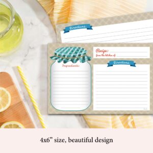 Neatz Mason Jar Recipe Cards - 50 Double Sided Cards, 4x6 inches. Thick Card Stock