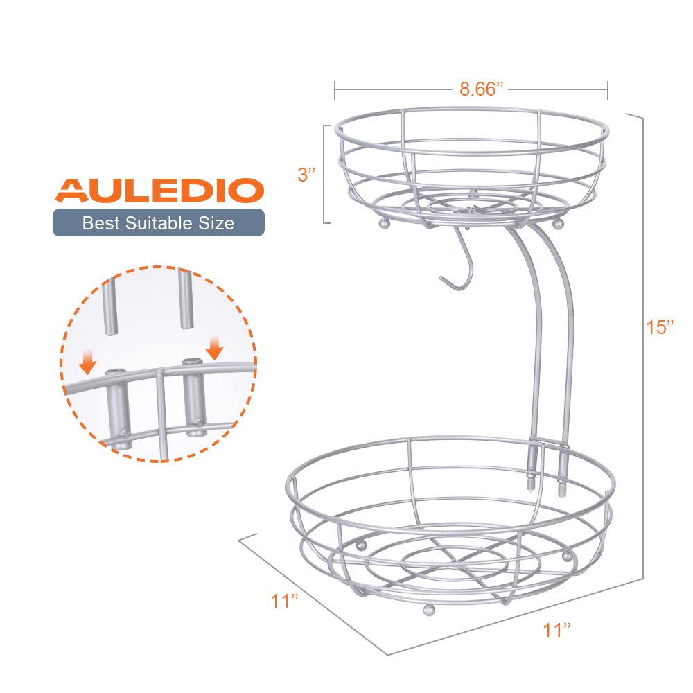 JUWA Auledio 2-Tier Countertop Fruit Vegetables Basket Bowl Storage With Banana Hanger,Silver