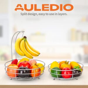 JUWA Auledio 2-Tier Countertop Fruit Vegetables Basket Bowl Storage With Banana Hanger,Silver