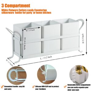 NelyBet White Metal Utensil Caddy, 3 Compartments, Portable Design, Perfect for Countertop, Outdoor, and Camping