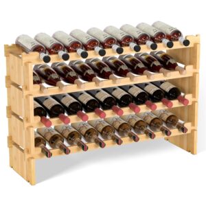 domax wine rack freestanding floor - 4 tiers stackable wine rack 36 bottle wine bottle holder， bamboo wine holder wine storage for kitchen, bar, pantry, wine cellar and countertop (yellow)