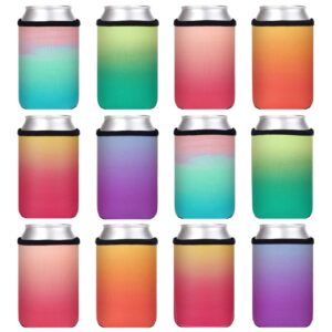 beer can coolers sleeves, soft insulated bottle soda cover coolers, personalized collapsible 12oz blank bulk drink cooler for parties, wedding or events (multicolor,12)