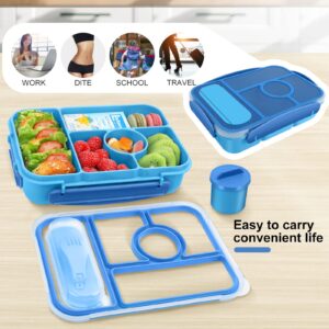 Demiue Lunch Box, Bento Box, Lunch Containers for Adults/Kids/Toddler,5 Compartments Bento Lunch Box with Sauce Vontainers,Microwave & Dishwasher & Freezer Safe,BPA Free(Blue)