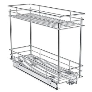 roomtec pull out cabinet organizer for narrow cabinet (5" w x 21" d), kitchen cabinet organizer and storage 2-tier cabinet pull out shelves under cabinet storage for kitchen, chrome